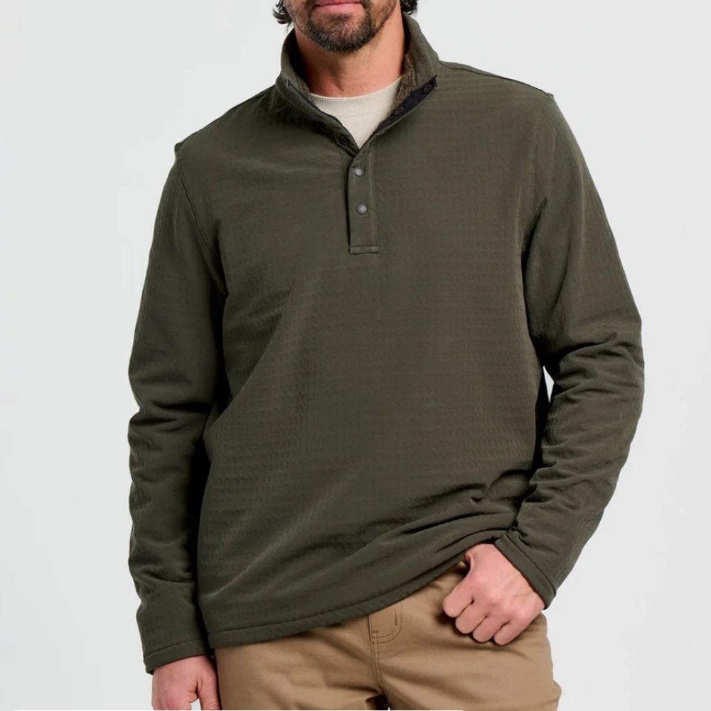 Free Fly Men's Gridback Fleece Snap Pullover Large Olive Green Minimalist Soft